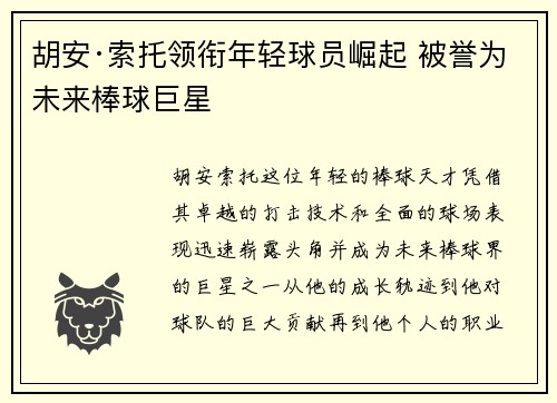 胡安·索托领衔年轻球员崛起 被誉为未来棒球巨星